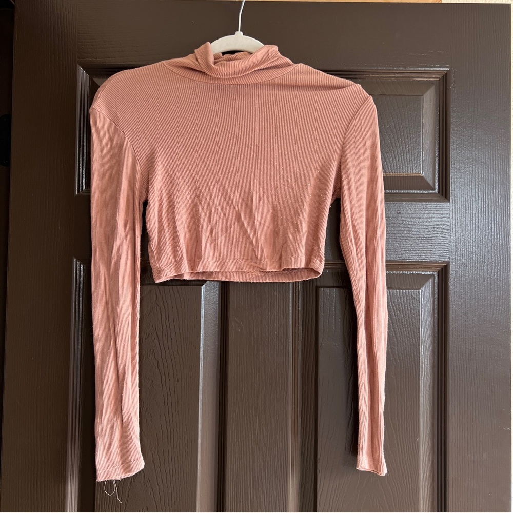 Chic Dusty Pink Long Sleeve Crop Top